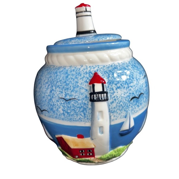 Casa Vero By ACK Hand Painted Ceramic Lighthouse Canisters Set 3 PCS - Picture 11 of 16